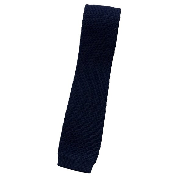 LANDS' END Men's 100% Cotton Knit Necktie LUXURY Tie Solid Navy W:2.1" EUC